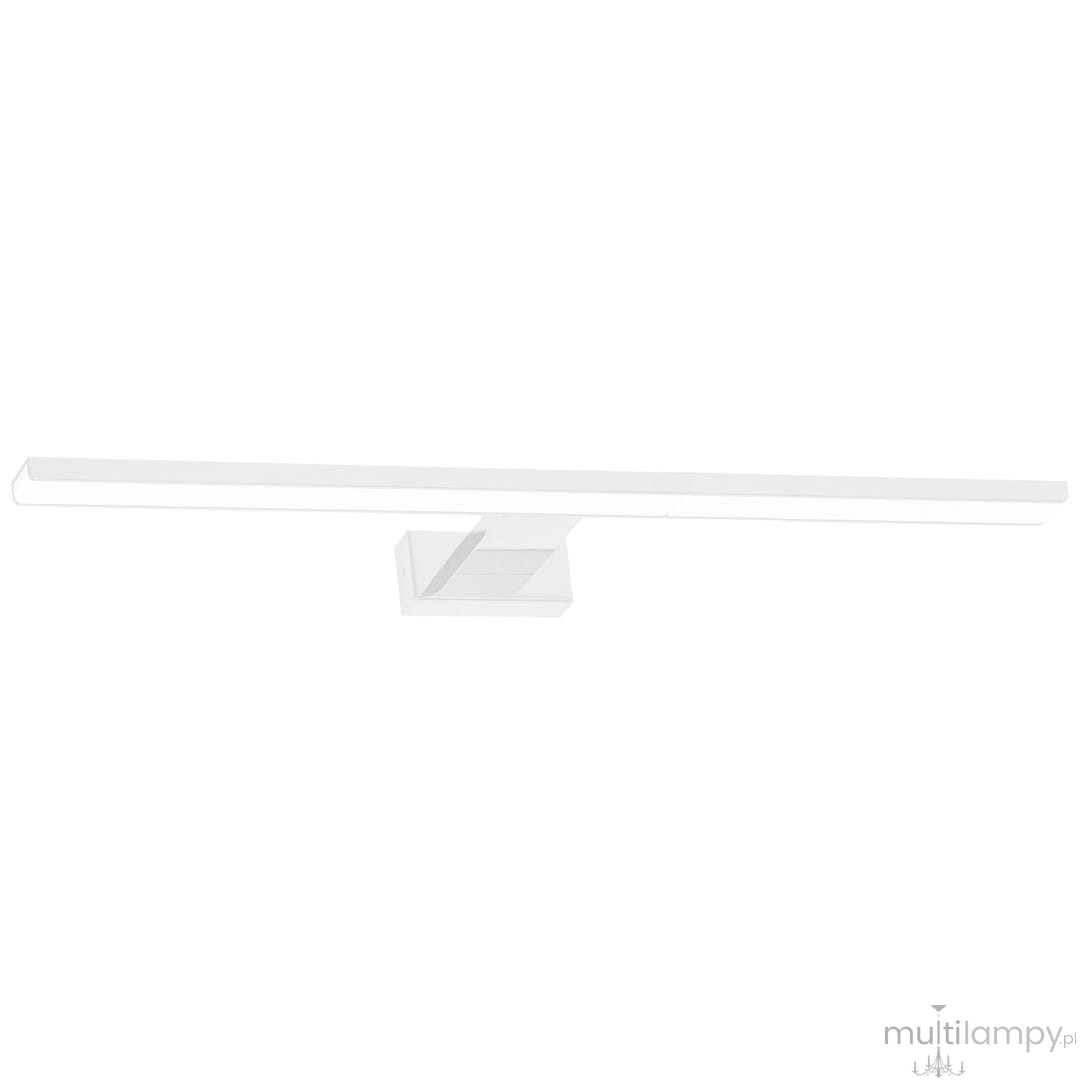 Biały kinkiet LED Shine IP44 o długości 80 cm i mocy 15W, montowany na ścianie. Posiada prostokątny kształt z minimalistycznym designem, z jednostkowym źródłem światła w górnej części, na prostokątnej podstawie.