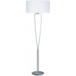 Lampa podłogowa Paris II w kolorze niklu z białym, okrągłym kloszem. Stojąca konstrukcja z cienką, metalową nogą i okrągłą podstawą. Ujęcie frontalne, ukazujące elegancki design i prostotę formy.