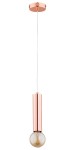 Lampa wisząca Jazz 1-punktowa w kolorze miedzi, z cylindrycznym kloszem i przezroczystą żarówką. Zawieszona na białym przewodzie, montowana do sufitu. Prosty, nowoczesny design, idealna do minimalistycznych wnętrz.