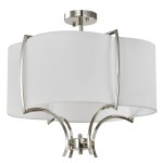 Lampa wisząca Faro D53 z czterema punktami świetlnymi, o białym, tekstylnym kloszu i metalowej, niklowanej podstawie. Ujęcie z dołu, ukazujące eleganckie, zaokrąglone kształty oraz detale mocowania.