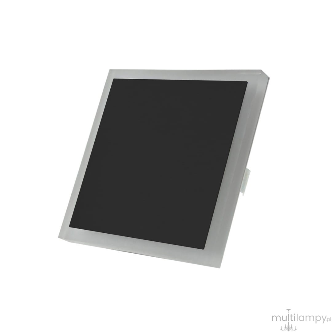 Evo Black LED oprawa schodowa 230V w kształcie kwadratu, z ciemnym frontem i metaliczną ramką. Barwa światła neutralna 4000K. Produkt montowany na ścianie, idealny do oświetlenia schodów.
