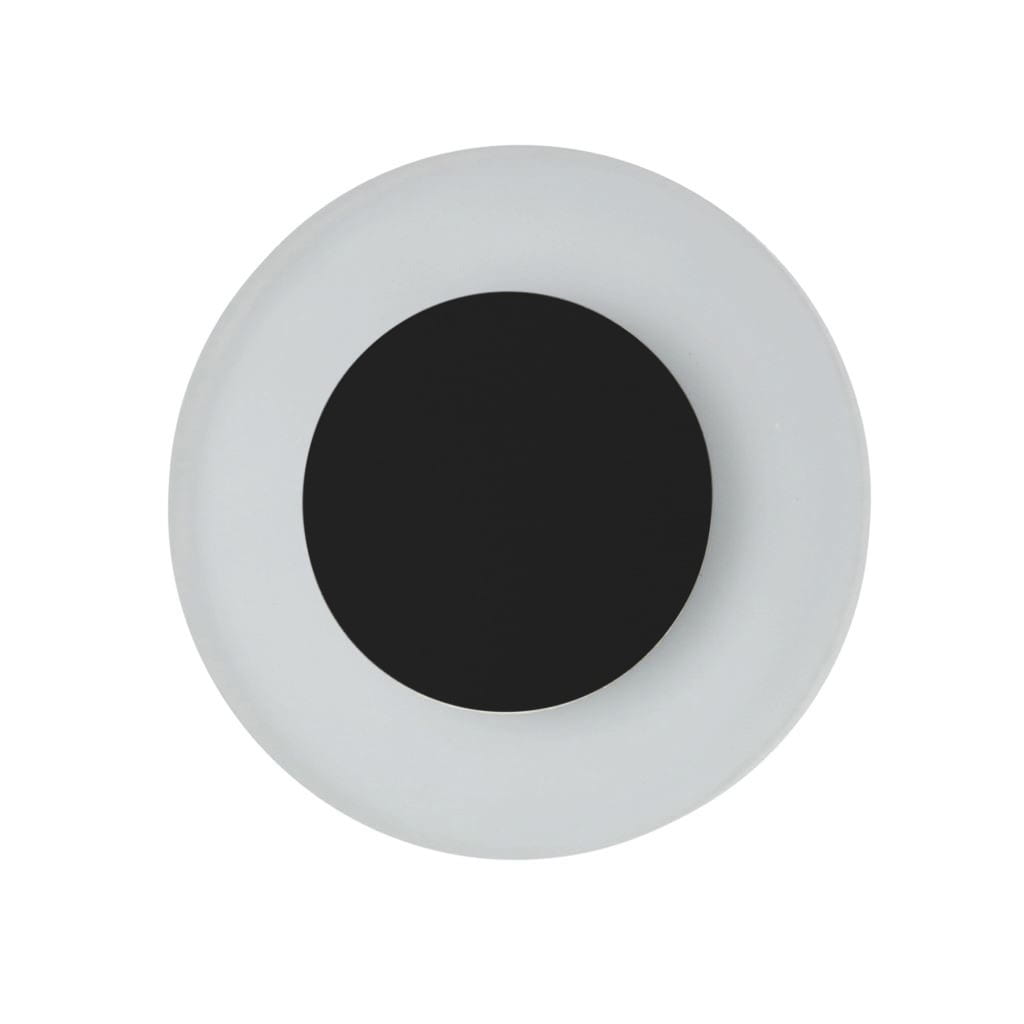 Oti Black LED oprawa schodowa o okrągłym kształcie, z czarnym wnętrzem i matową białą obudową. Widok z góry, prezentujący neutralną barwę światła 4000K. Idealna do montażu na schodach.