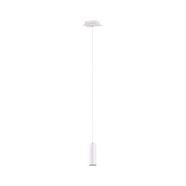 Biała lampa wisząca Marley 1-punktowa z cylindrycznym kloszem, zawieszona na cienkim, białym przewodzie. Klosz ma prostą formę, umocowany do płaskiej podstawy sufitowej. Produkt idealny do nowoczesnych wnętrz.