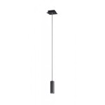 Czarna lampa wisząca Marley 1-punktowa, o cylindrycznym kształcie, zawieszona na cienkim kablu. Widok frontalny, prosta konstrukcja, metalowy materiał. Idealna do nowoczesnych wnętrz.