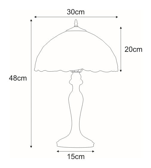 Lampa stołowa Fruit D30 o wysokości 48 cm i średnicy klosza 30 cm. Posiada dekoracyjną podstawę oraz klosz o wysokości 20 cm i szerokości 15 cm, w eleganckim stylu. Ujęcie frontalne.