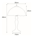 Lampa stołowa Fruit D30 o wysokości 48 cm i średnicy klosza 30 cm. Posiada dekoracyjną podstawę oraz klosz o wysokości 20 cm i szerokości 15 cm, w eleganckim stylu. Ujęcie frontalne.