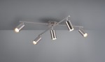 Lampa sufitowa Marley 5-punktowa w kolorze niklowym. Składa się z pięciu regulowanych reflektorów zamocowanych na metalowej bazie. Ujęcie z góry, pokazujące nowoczesny design i równomierne rozmieszczenie źródeł światła.