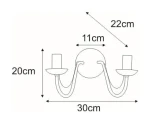 Czarny kinkiet 2-punktowy Bartez K-3994 z okrągłą podstawą. Szerokość 30 cm, wysokość 20 cm, głębokość 11 cm. Wysokość uchwytów na źródła światła wynosi 22 cm. Prosty, elegancki design idealny do różnych aranżacji wnętrz.