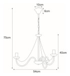 Czarny żyrandol 3-punktowy Bartez K-3990 o wymiarach 75 cm wysokości i 54 cm średnicy. Posiada trzy ramiona z miejscami na żarówki, gładką konstrukcję oraz subtelne detale. Ujęcie frontalne, pokazujące całość lampy.