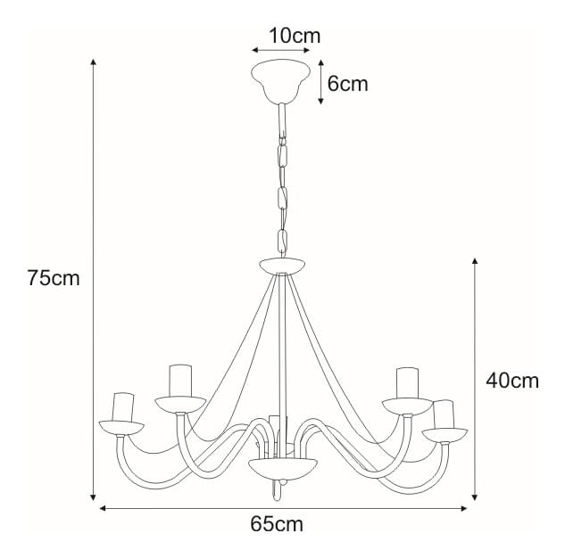 Czarny żyrandol Bartez 5-punktowy K-3991, z pięcioma ramionami. Wymiary: wysokość 75 cm, szerokość 65 cm, podstawa 10 cm, długość łańcucha 40 cm. Elegancki kształt z gładkimi liniami, idealny do różnych wnętrz.