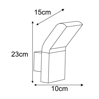 Kinkiet zewnętrzny Vidar LED, 1-punktowy, czarny. Wymiary: 23 cm wysokości, 15 cm szerokości, 10 cm głębokości. Kształt prostokątny z zaokrąglonymi krawędziami, montowany na ścianie.