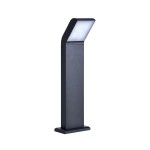 Czarna lampa stojąca ogrodowa Vidar H49 z LED, o prostokątnym kształcie, z białą kloszem na górze, ustawiona na kwadratowej podstawie. Ujęcie frontalne, produkt w pozycji stojącej, minimalistyczny design idealny do ogrodu.