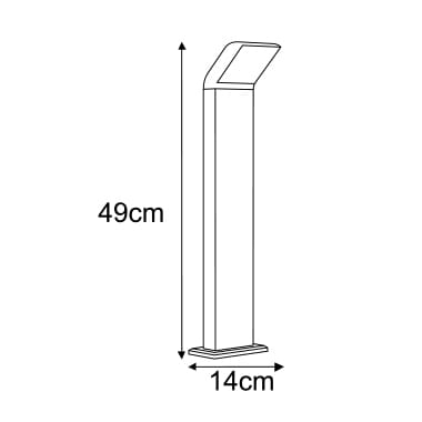 Czarna lampa stojąca ogrodowa Vidar H49 LED, o wymiarach 49 cm wysokości i 14 cm szerokości. Prosty, nowoczesny kształt z nachyloną głowicą. Idealna do oświetlenia przestrzeni zewnętrznych.