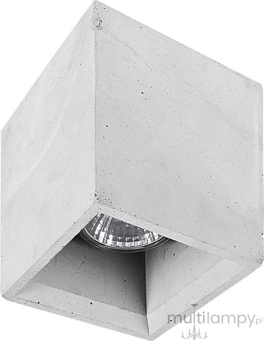 Lampa sufitowa Bold S 1-punktowa w kształcie sześcianu, wykonana z szarego betonu. Widoczna żarówka w środku, montowana w pozycji wiszącej. Prosty design, idealna do nowoczesnych wnętrz.
