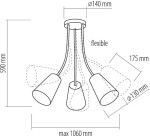 Lampa wisząca Wire 3-punktowa w multikolorze, z elastycznymi ramionami. Klosze o średnicy 130 mm, wysokość 590 mm, maksymalna długość 1060 mm. Konstrukcja z trzema źródłami światła, idealna do nowoczesnych wnętrz.