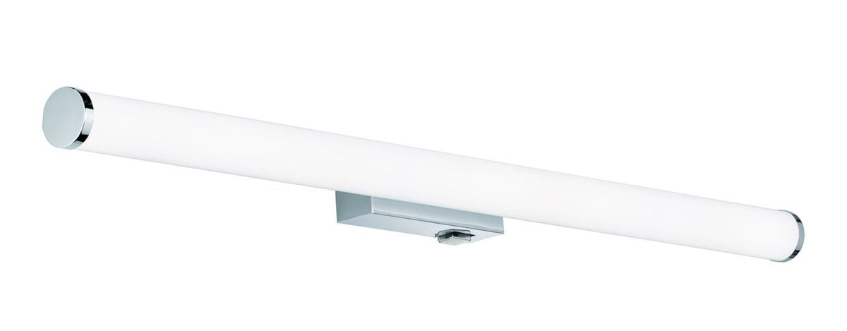 Kinkiet LED Mattimo IP44 w kolorze chromu, o długości 80 cm i mocy 8,6 W. Posiada prostokątną podstawę oraz dwa okrągłe końce, z mlecznym kloszem zapewniającym równomierne rozproszenie światła. Idealny do łazienek lub wnętrz.
