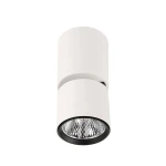 Biała lampa sufitowa Boniva LED w formie spotu, z cylindrycznym korpusem i szklanym kloszem, montowana na suficie. Kąt ujęcia z góry, lampka skierowana w dół, widoczny reflektor z wyraźnym wzorem.