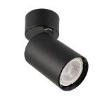Czarna lampa sufitowa (spot) Laconi, model SPL-2846-1SC-BL, z cylindrycznym kloszem; zamontowana pod kątem, z widoczną żarówką LED w białym pierścieniu. Materiał matowy, nowoczesny design, idealna do oświetlenia wnętrz.