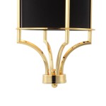 Lampa wisząca Lunga Gold Nero z czarnym abażurem, złotą metalową konstrukcją i eleganckimi detalami. Ujęcie z boku, ukazujące kształt i połączenie materiałów. Idealna do nowoczesnych wnętrz.