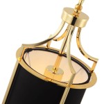Lampa wisząca Lunga Gold Nero w kolorze złotym i czarnym, o cylindrycznym kształcie. Złote detale podkreślają elegancki design. Widoczne metalowe ramki i oprawka, z czarnym abażurem. Ujęcie z góry, zwracające uwagę na szczegóły konstrukcji.