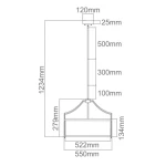 Lampa wisząca Stanza Gold Nero M 4-punktowa w kolorze złotym i czarnym, z prostą, elegancką formą. Wymiary: wysokość 1234 mm, szerokość 550 mm. Ujęcie frontalne, pokazujące szczegóły konstrukcji i proporcje.