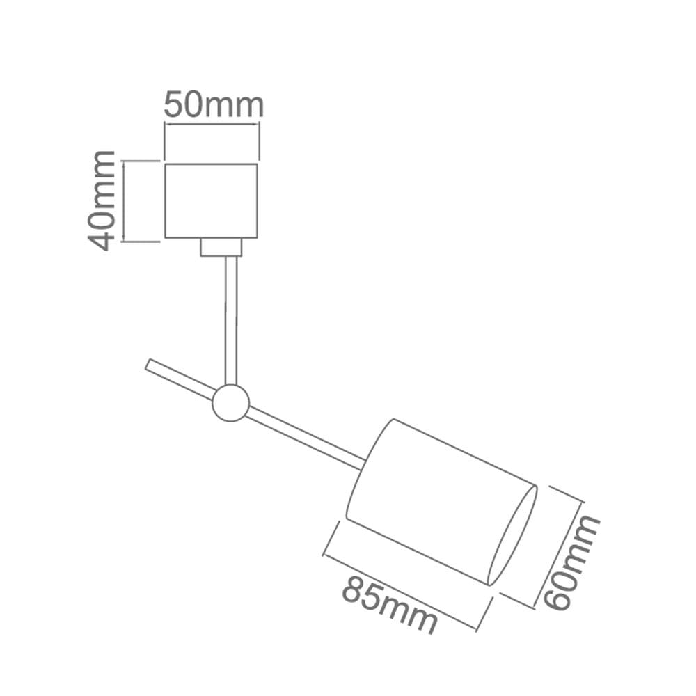 Lampa sufitowa Stick Nero w kolorze białym, 1-punktowa, o cylindrycznym kształcie. Wymiary: 50 mm (szerokość) x 60 mm (wysokość). Ujęcie z boku, prezentujące detal konstrukcji oraz długość mocowania.