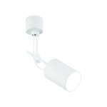 Biała lampa sufitowa Stick Nero z jednym punktem świetlnym, wykonana z metalu. Ujęcie z boku, pokazujące cylindryczny klosz oraz mocowanie do sufitu. Prosty, nowoczesny design, przeznaczona do montażu na suficie.
