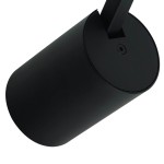 Czarna lampa sufitowa Tuka Nero, 1-punktowa, z cylindrycznym kloszem i matową powierzchnią. Ujęcie z góry, ukazujące detal mocowania. Produkt wiszący, idealny do nowoczesnych wnętrz.