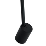 Czarna lampa sufitowa Tuka Nero L w formie 1-punktowego spotu, z cylindryczną podstawą i prostokątnym ramieniem, zamontowana w pozycji wiszącej, na jednolitym tle. Wykonana z matowego materiału, bez widocznych napisów czy logo.