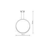 Lampa wisząca LED D90 o średnicy 90 cm, wysokości 150 cm, w kolorze czarnym. Posiada IP44, moc 50W, regulację temperatury barwowej CCT. Zawieszona na cienkim kablu, z minimalistycznym, okrągłym kloszem.