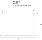 Lampa wisząca Organic LED D100 w kolorze złotym, o wymiarach 100 cm długości i 140 cm wysokości. Posiada punktowe źródło LED 16W, zawieszenie z okrągłym mocowaniem. Prosty, minimalistyczny design, idealna do nowoczesnych wnętrz.