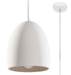 Lampa wisząca Flawiusz, 1-punktowa, ceramiczna, w kształcie stożka z matowej bieli. Zawieszona na sznurze, z okrągłą podstawą sufitową. Wnętrze klosza w kolorze naturalnym. Idealna do nowoczesnych wnętrz.