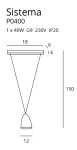 Lampa wisząca Sistema P0400 z metalowym, stożkowym kloszem o średnicy 12 cm i wysokości 150 cm. Uchwyt mocujący o szerokości 18 cm i grubości 6 cm. Przeznaczona do żarówki G9, max. 40W. Prosta konstrukcja, idealna do nowoczesnych wnętrz.