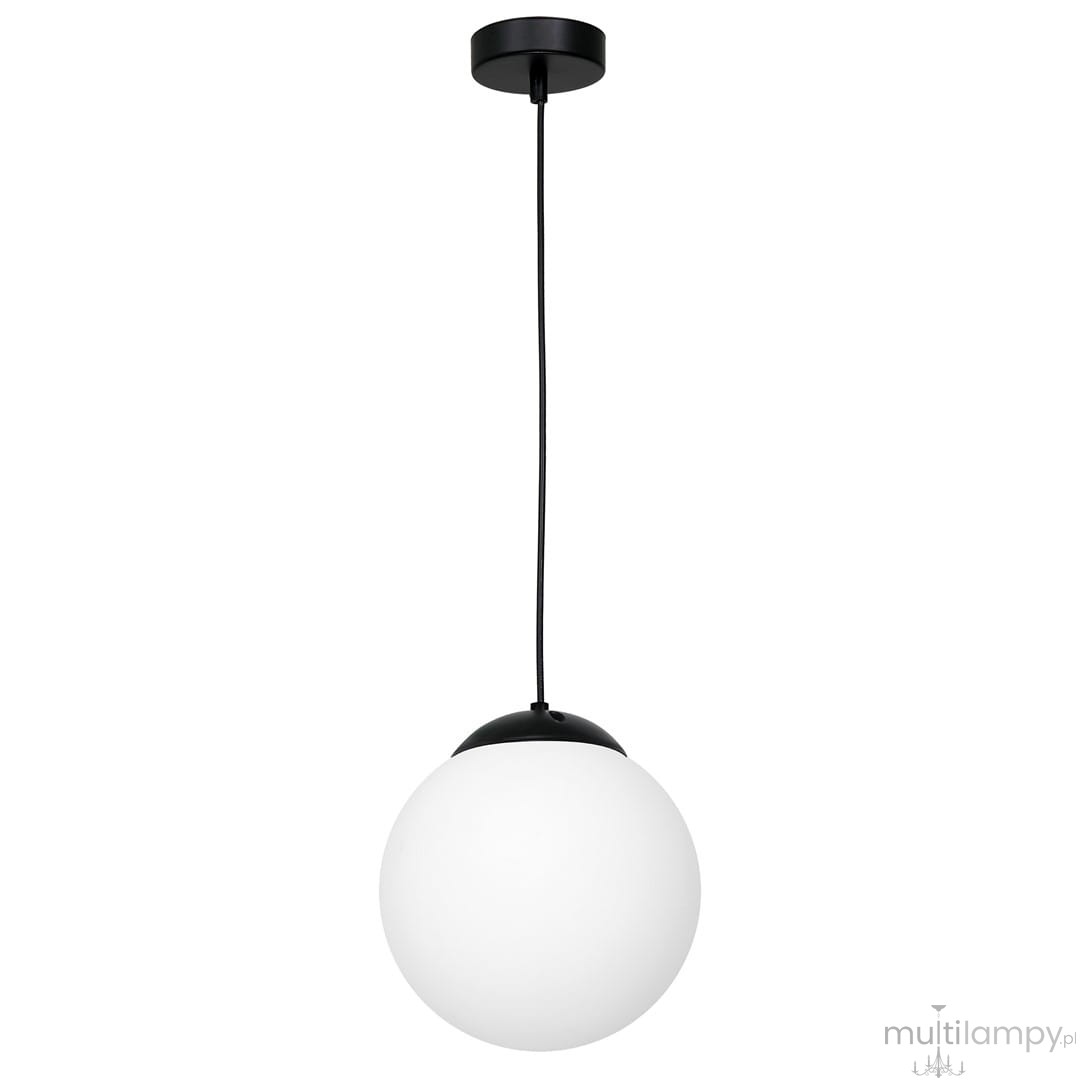 Lima lampa wisząca 1-punktowa MLP6522 z okrągłym, matowym kloszem w kolorze białym, zawieszona na cienkim czarnym przewodzie. Podstawa w kolorze czarnym. Lampa ma nowoczesny, minimalistyczny design.