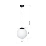 Lampa wisząca Lima 1-punktowa, biała kula o średnicy 25 cm, zawieszona na czarnym przewodzie regulowanym w zakresie 40-100 cm. Prosty, nowoczesny design, idealna do oświetlenia wnętrz.