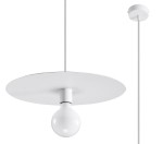 Lampa wisząca Flavio 1-punktowa, biała, z okrągłym, matowym kloszem i zawieszeniem na cienkim kabelku. Widoczna żarówka w centralnej części, minimalistyczny design. Montaż sufitowy, idealna do nowoczesnych wnętrz.