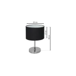 Lampka stołowa Casino 1-punktowa w kolorze czarnym i chromowanym. Okrągły klosz z materiału o średnicy 25 cm i wysokości 17 cm, zamocowany na chromowanej podstawie o wysokości 40 cm. Prosta forma, idealna do nowoczesnych wnętrz.