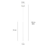 Lampa wisząca Selter 1-punktowa w kolorze białym. Wymiary: wysokość 55 cm, średnica podwieszenia 8 cm, średnica lampy 3 cm. Prosty, minimalistyczny design, idealna do nowoczesnych wnętrz. Zawieszona na długości maks. 120 cm.