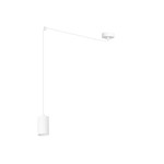 Lampa wisząca 1-punktowa w kolorze białym, z cylindrycznym kloszem, zawieszona na cienkim, prostym przewodzie. Ujęcie frontalne, produkt wisi z sufitu, na jasnym tle. Idealna do nowoczesnych wnętrz.