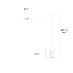 Biała lampa wisząca 1-punktowa Traker, z cylindrycznym kloszem o wysokości 10 cm i szerokości 8 cm, zawieszona na cienkim przewodzie, z maksymalną wysokością 200 cm. Prosty design, idealna do nowoczesnych wnętrz.