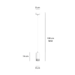 Lampa wisząca Fumiko 1-punktowa w kolorze białym z chromowanym detalem. Cylindryczny klosz o średnicy 8 cm i wysokości 14 cm, zawieszony na białym przewodzie o maksymalnej długości 100 cm. Prosty, nowoczesny design.