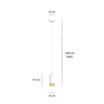 Lampa wisząca Fumiko 1-punktowa w kolorze białym z złotymi akcentami. Wysokość 100 cm, średnica 8 cm. Prosty cylindryczny kształt z metalowym wykończeniem. Idealna do nowoczesnych wnętrz.