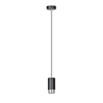 Lampa wisząca Fumiko 1-punktowa w kolorze czarnym i chromowanym. Cylindryczny klosz z matowego metalu z dolną chromowaną częścią, zawieszona na cienkim, czarnym przewodzie. Prosta, nowoczesna forma.