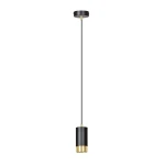 Lampa wisząca Fumiko 1-punktowa w kolorze czarnym i złotym, o cylindrycznym kształcie. Zawieszona na cienkim, czarnym przewodzie z okrągłym, czarnym mocowaniem sufitowym. Górna część złota, dolna czarna, co tworzy kontrastowy efekt.