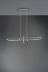 Lampa wisząca Salinas LED 3-punktowa w kolorze niklowym, z prostokątnym, minimalistycznym abażurem. Ujęcie frontalne, zawieszona na dwóch cienkich linkach, zamontowana do sufitu na prostokątnej podstawie. Tło w odcieniach szarości.