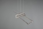 Lampa wisząca Salinas LED w kolorze niklowym, posiadająca trzy prostokątne ramy o minimalistycznym designie. Ujęcie z boku, zawieszona na cienkich linkach, na szarym tle. Idealna do nowoczesnych wnętrz.
