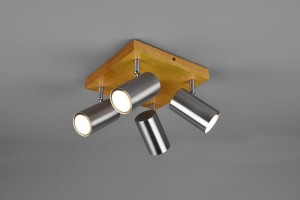 Marley lampa sufitowa (spot) 4-punktowa drewno/nikiel 812400407