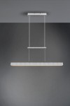 Lampa wisząca Paros LED 3-punktowa w kolorze aluminiowym. Posiada prostokątny, matowy klosz zawieszony na cienkich linkach. Ujęcie frontalne, na szarym tle, podkreślające nowoczesny design i elegancki charakter produktu.