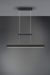 Czarna lampa wisząca Paros LED z trzema punktami świetlnymi, z prostokątnym kloszem oraz metalowym zawieszeniem. Zawieszona na cienkich linkach, prezentuje minimalistyczny design na szarym tle. Idealna do nowoczesnych wnętrz.