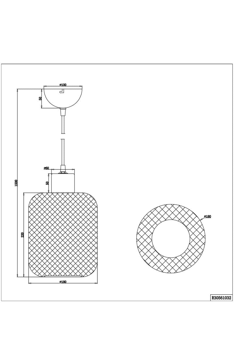 Lampa wisząca Calimero 1-punktowa, o kształcie prostokątnym z siateczkowym wzorem. Kolor: przezroczysty. Wymiary: wysokość 160 cm, szerokość 18 cm, średnica górnej części 10 cm. Zawieszona na cienkim przewodzie, idealna do nowoczesnych aranżacji.